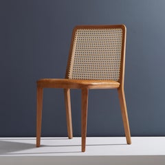 Minimalistischer Stil, Massivholzstuhl, Ledersitz, Caning Backboard