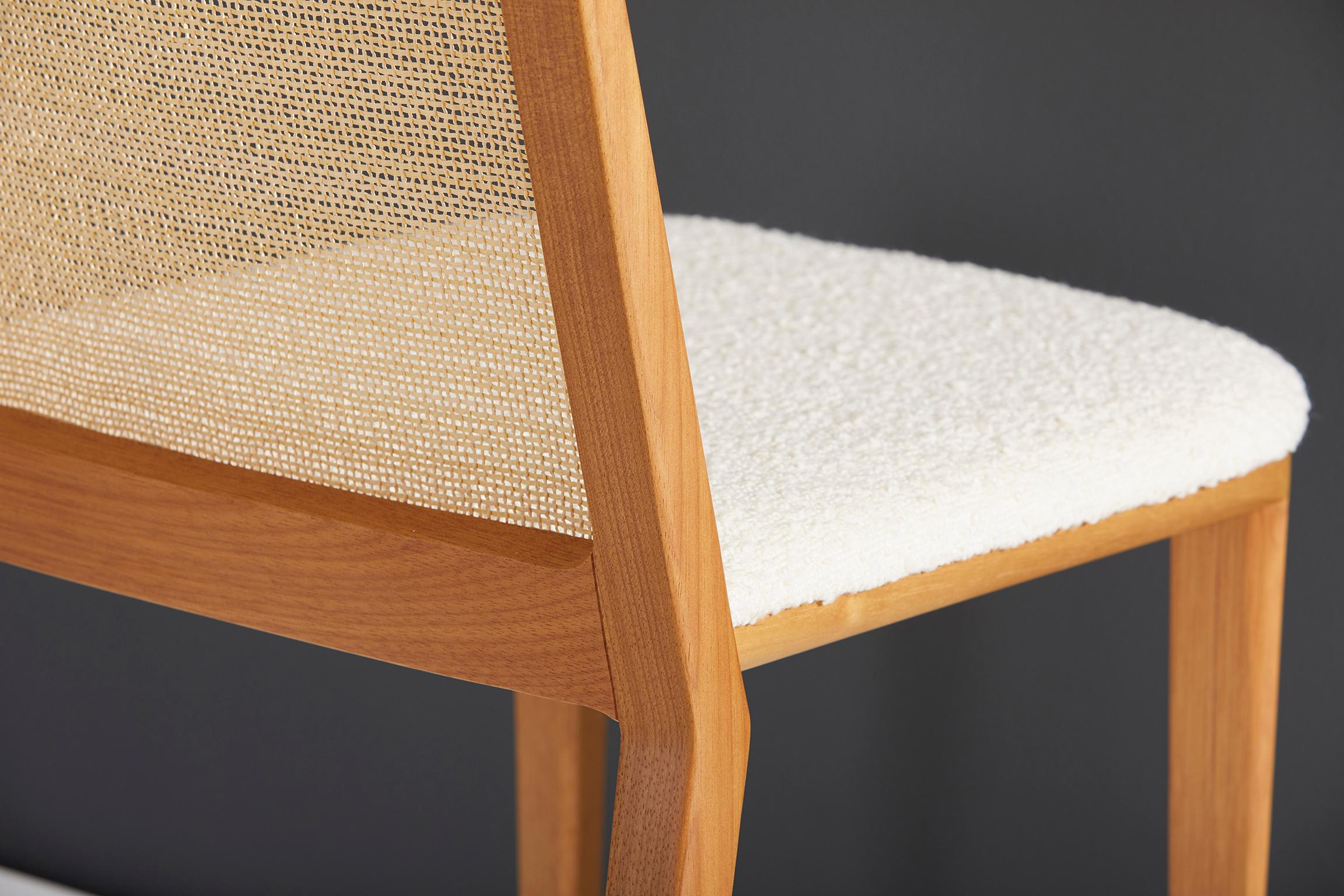 Modern Minimal Style, Solid Wood Chair, Special Textile Seating, Caning Backboard For Sale