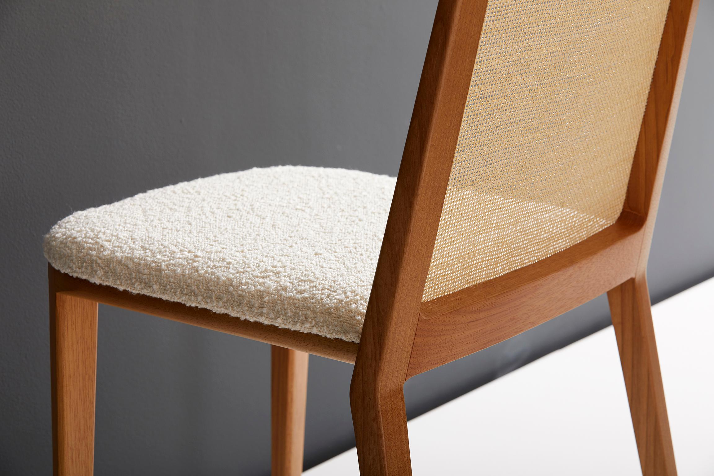 Brazilian Minimal Style, Solid Wood Chair, Special Textile Seating, Caning Backboard For Sale