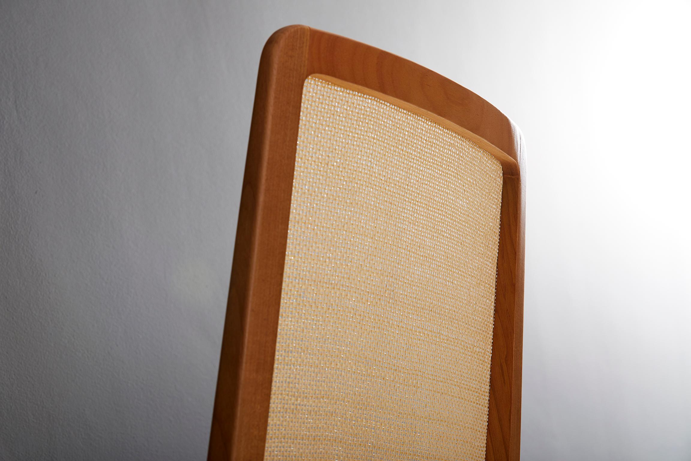 Minimal Style, Solid Wood Chair, Special Textile Seating, Caning Backboard In New Condition For Sale In Vila Cordeiro, São Paulo