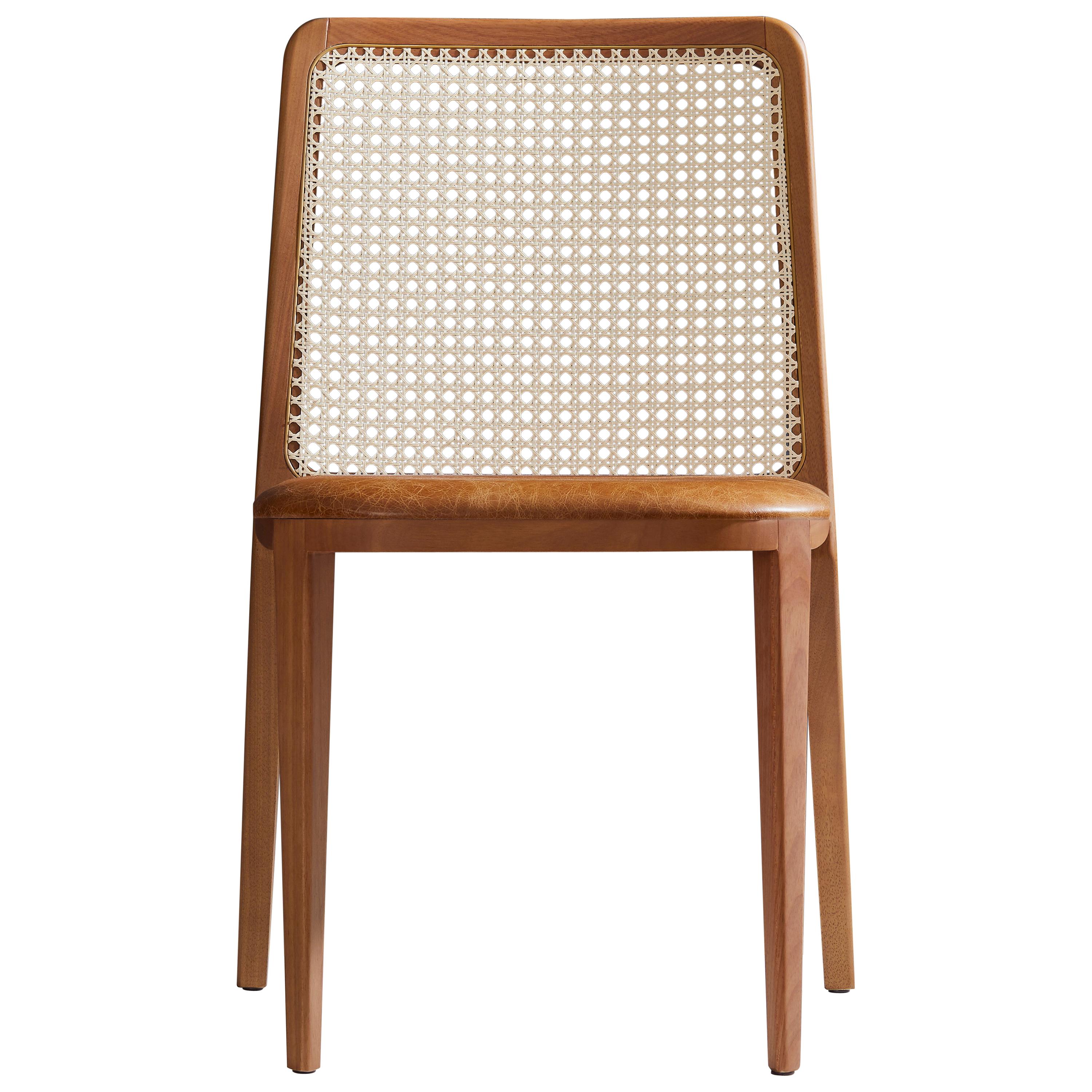 Minimal Style, Solid Wood Chair, Leather Seating, Caning Backboard