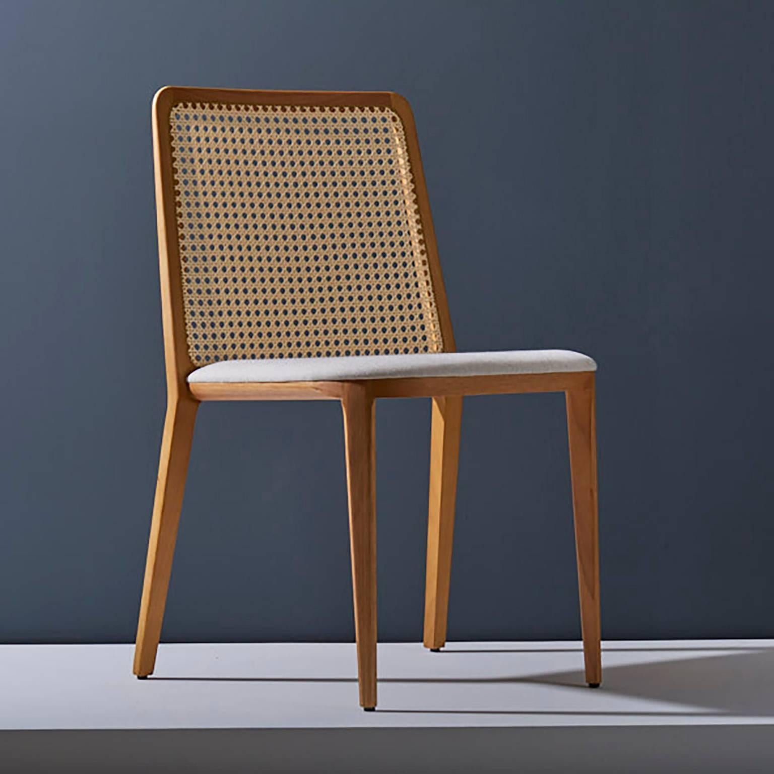 Minimal Style, Solid Wood Chair, Leather Seating, Upholstered Backboard For Sale 1
