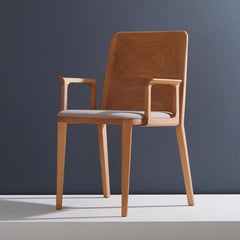 Minimal Style, Solid Wood Chair, Textile Seating, Solid Backboard, with Arms