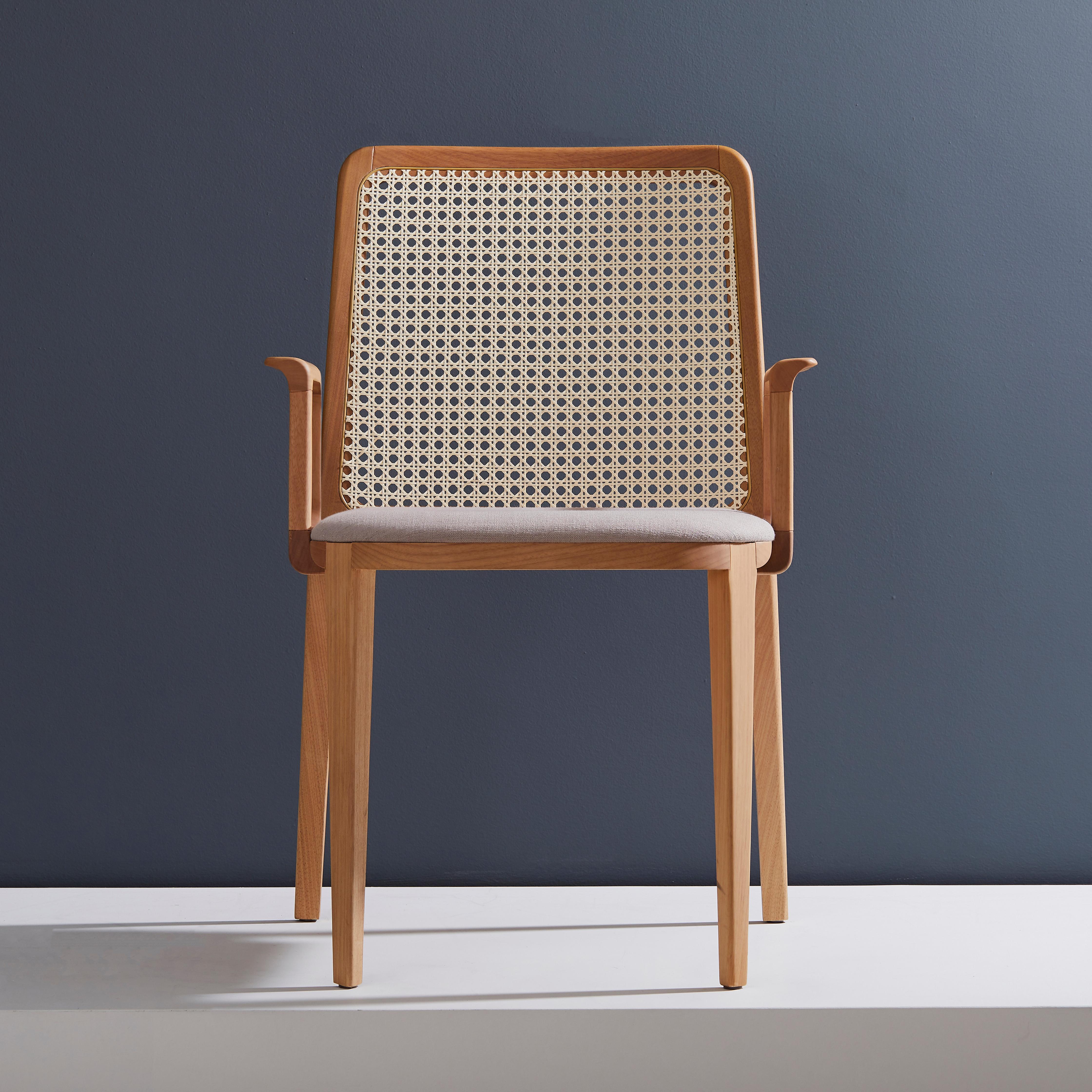 Vimini Stile minimalista, sedia in Wood Wood, seduta in tessuto, schienale massiccio, con braccioli in vendita