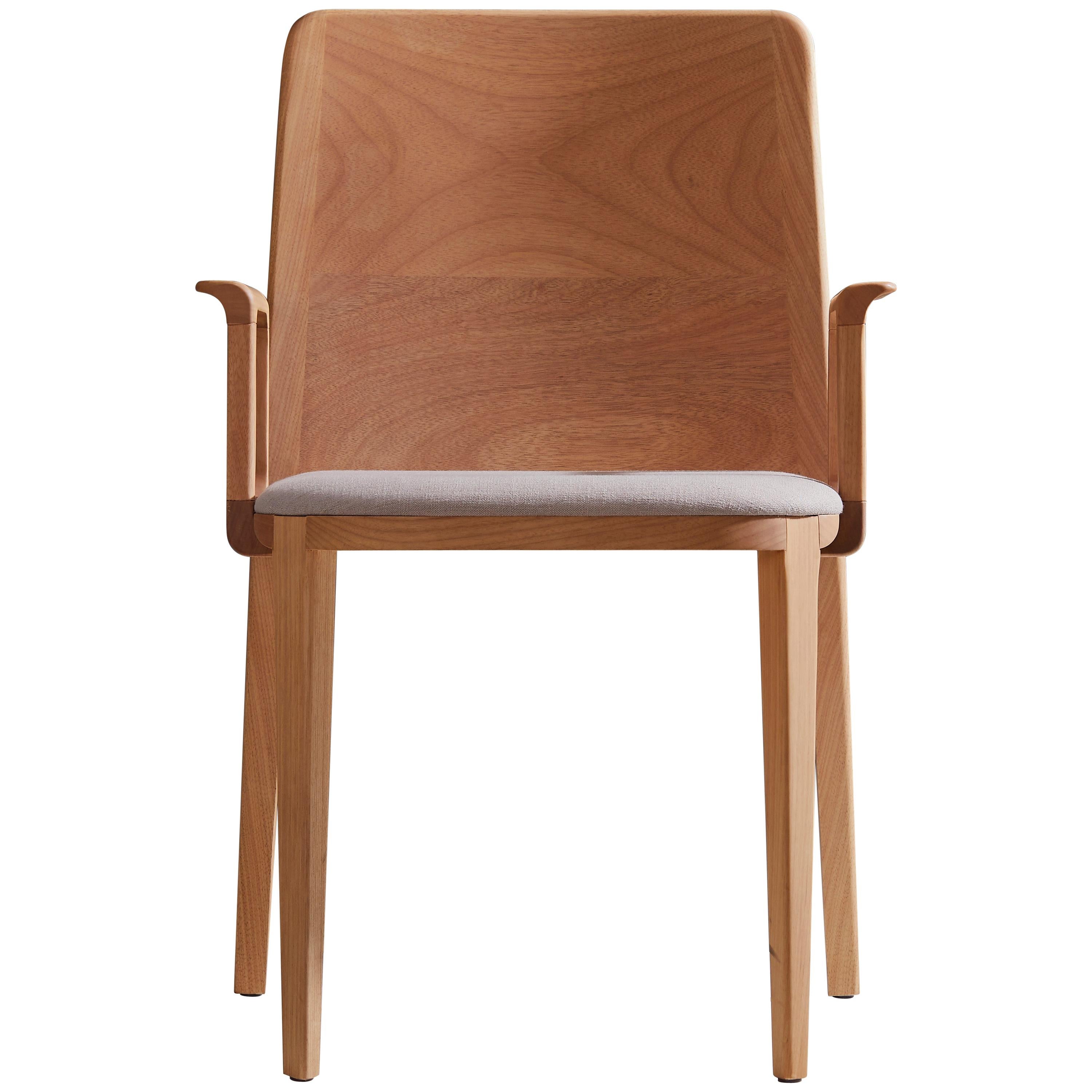 Minimal Style, Solid Wood Chair, Textile Seating, Solid Backboard, with Arms