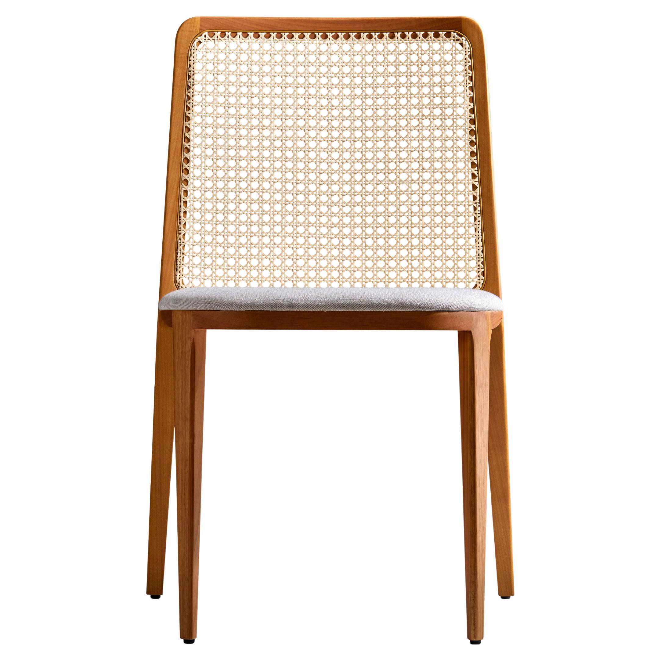 Minimal style, solid wood chair, textiles or leather seatings, caning backboard