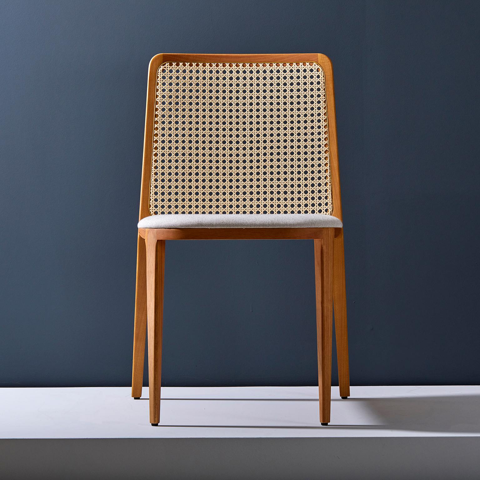 Modern Minimal style, solid wood chair, textiles or leather seatings, caning backboard For Sale
