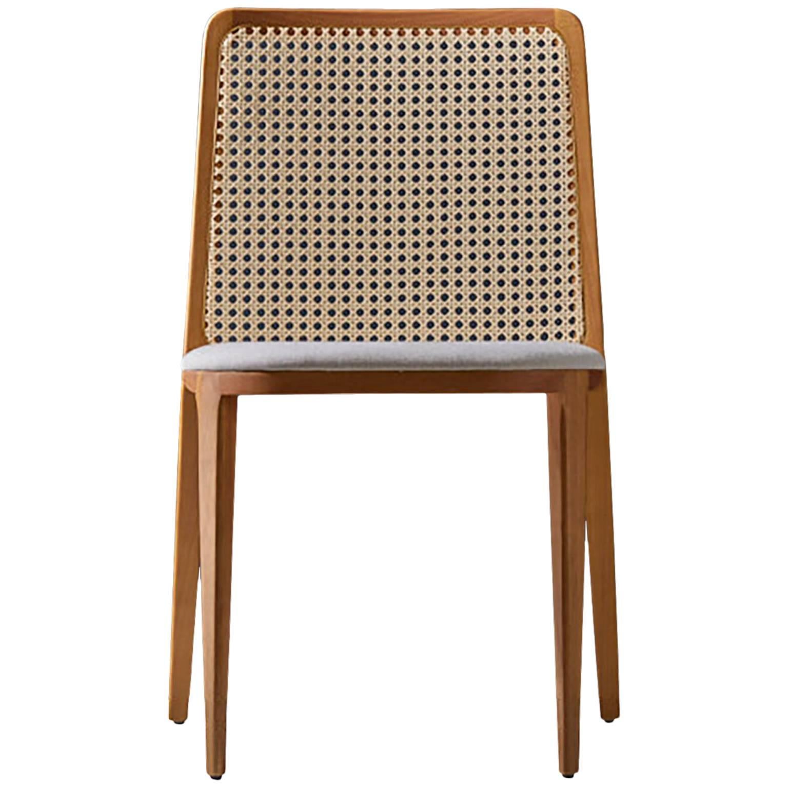 Minimal style, solid wood chair, textiles or leather seatings, caning backboard