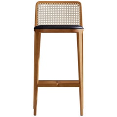 Minimal Style, Solid Wood Stool, Bar or Counter Hight, Caning and Leather