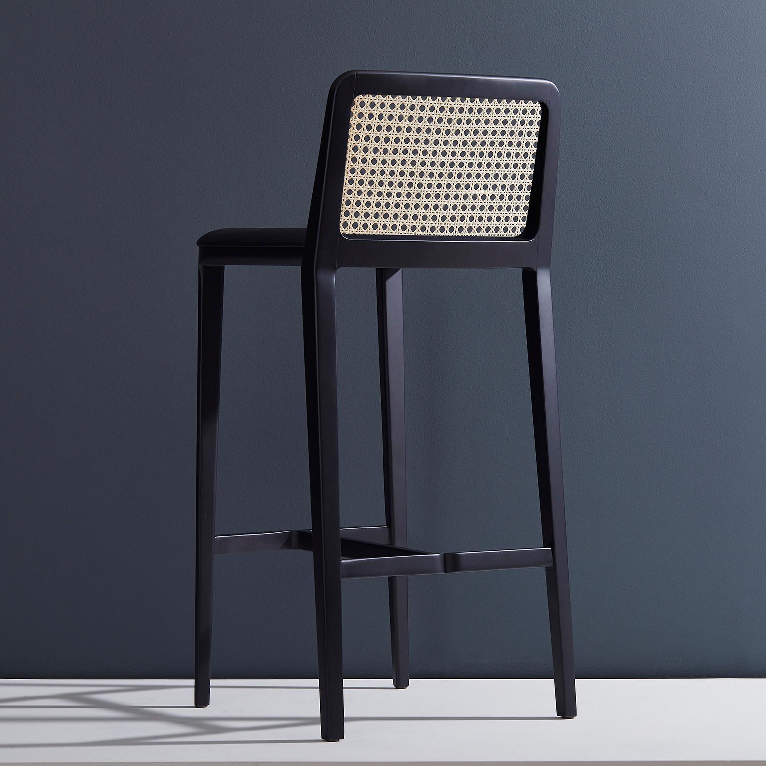 Modern Minimal Style, Solid Wood Stool, Textiles or Leather Seatings, Caning Backboard For Sale