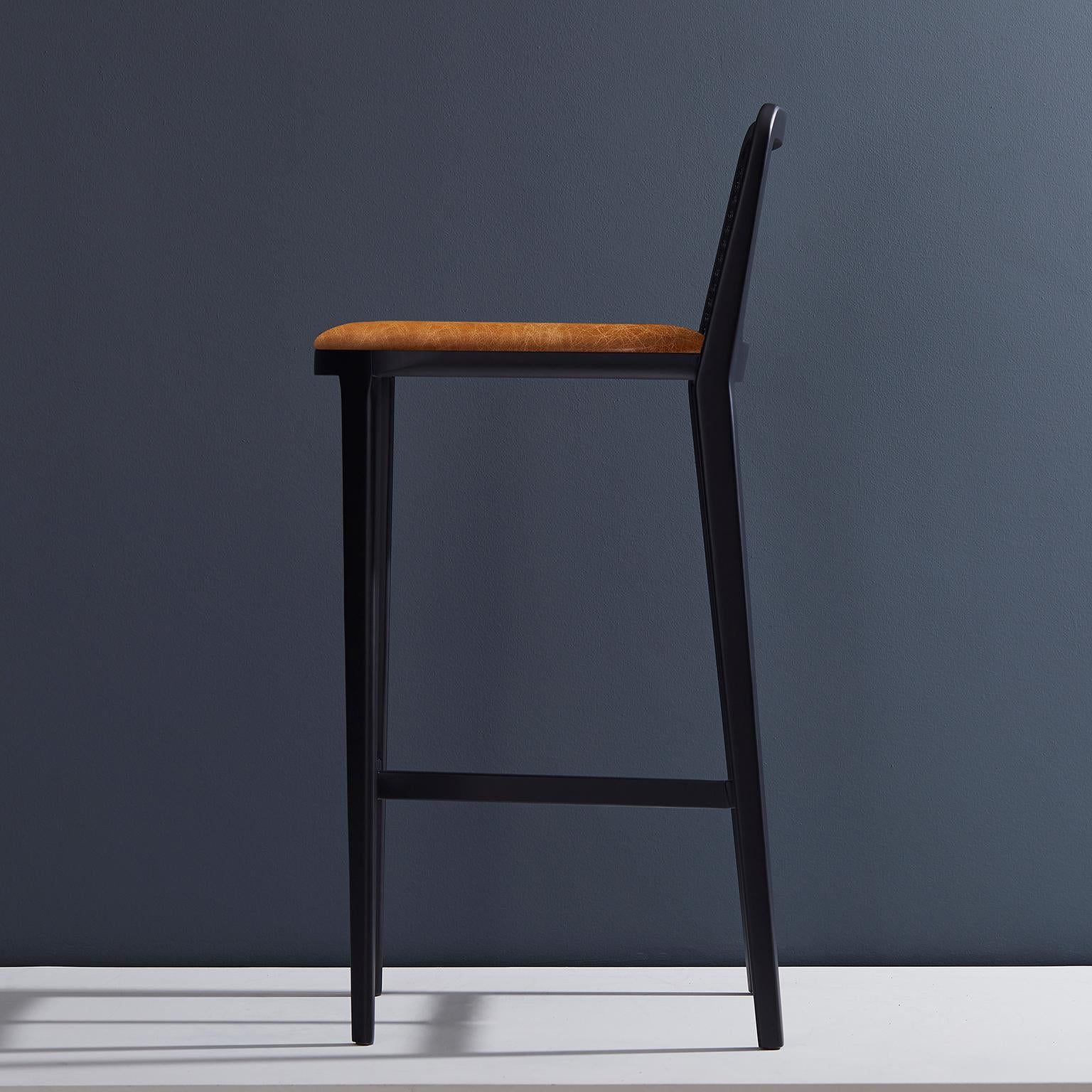 Modern Minimal Style, Solid Wood Stool, Textiles or Leather Seatings, Caning Backboard For Sale