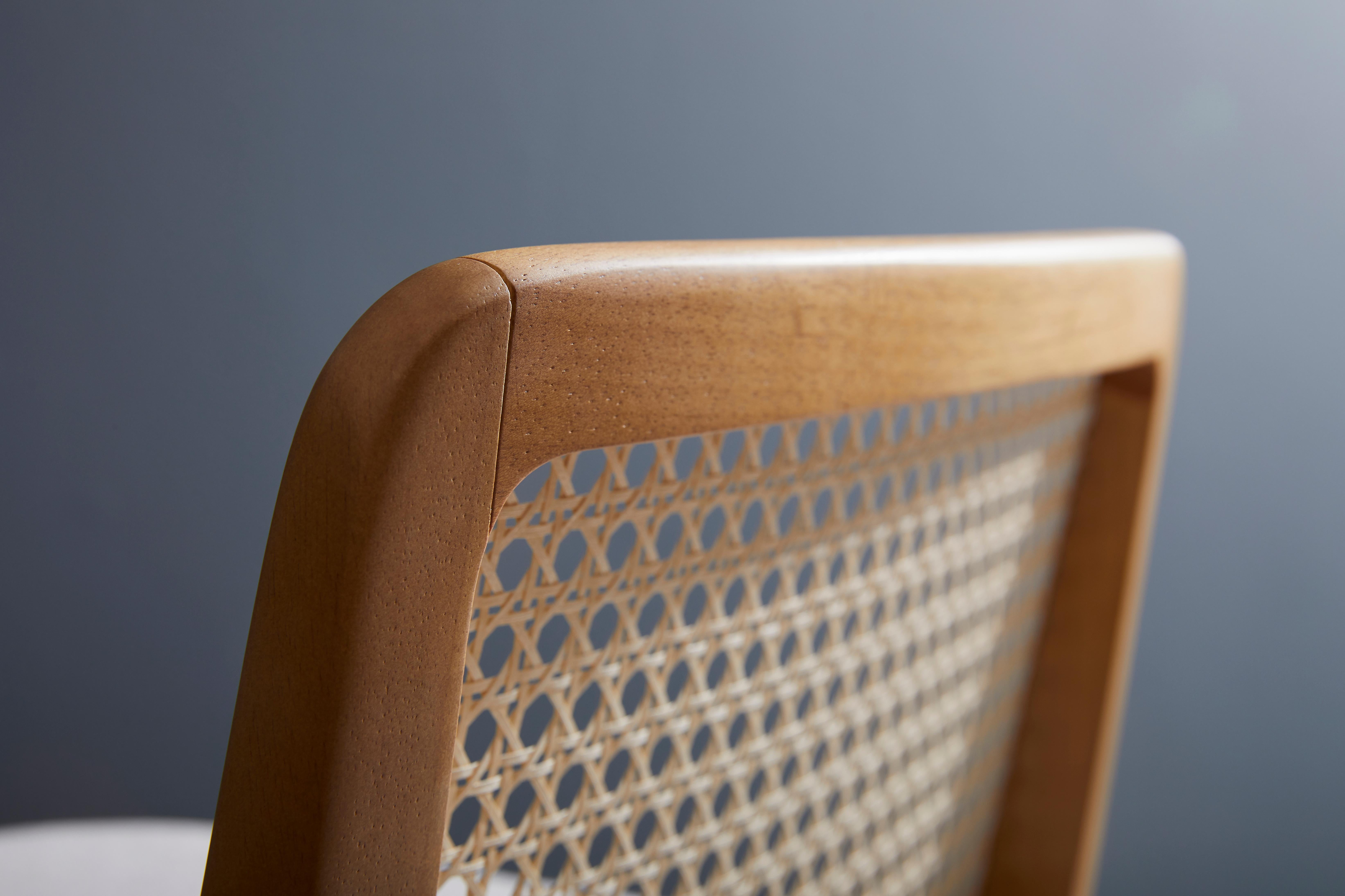 Contemporary Minimal Style, Solid Wood Stool, Textiles or Leather Seatings, Caning Backboard For Sale