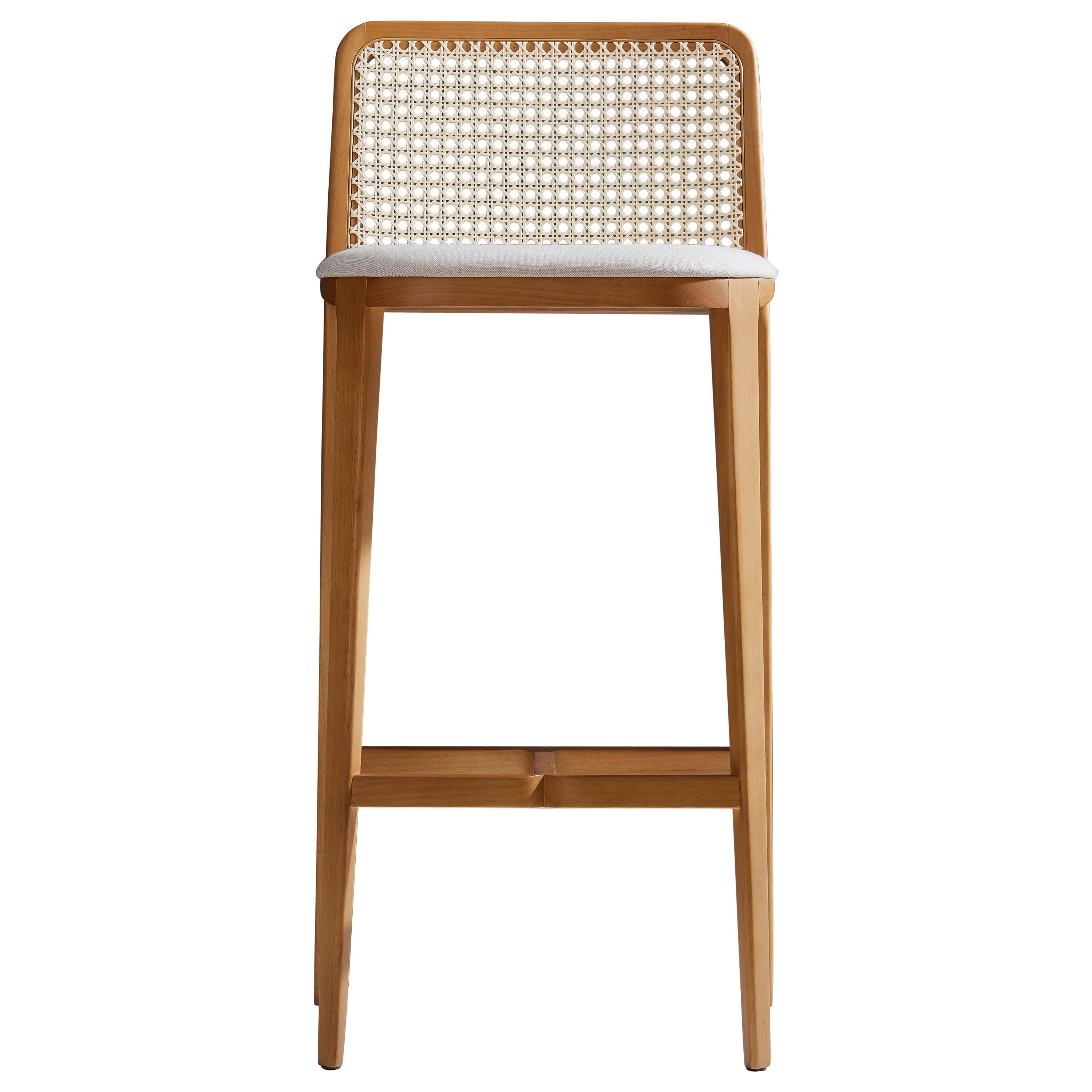 Minimal Style, Solid Wood Stool, Textiles or Leather Seatings, Caning Backboard