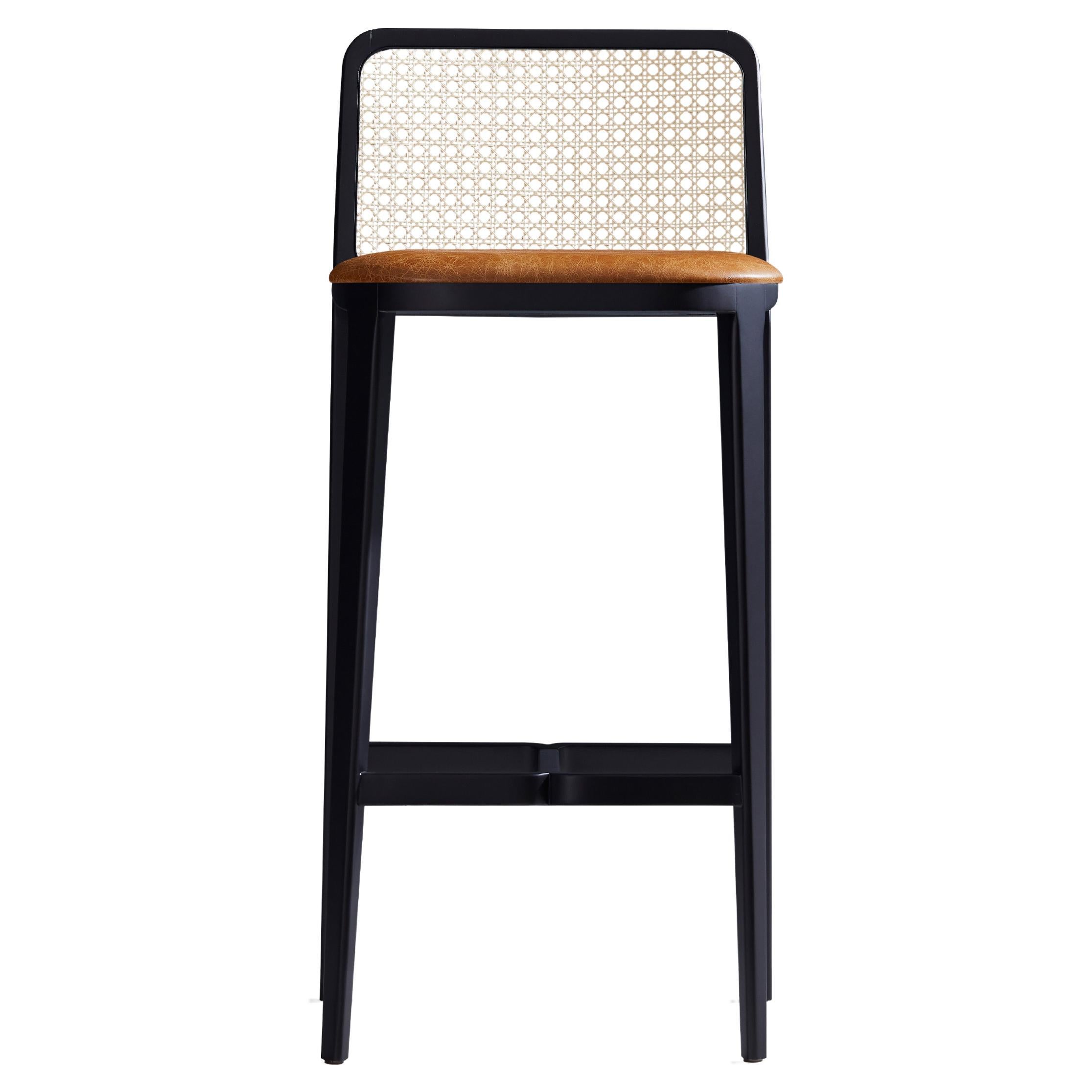 Minimal Style, Solid Wood Stool, Textiles or Leather Seatings, Caning Backboard