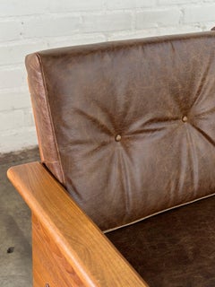 Minimal Teak and Leather Sofa