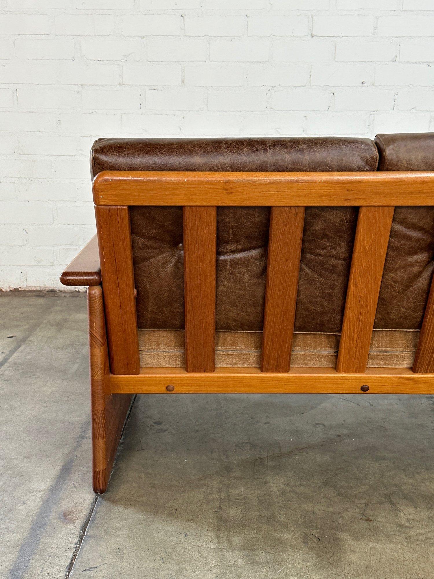 Late 20th Century Minimal Teak and Leather Sofa For Sale