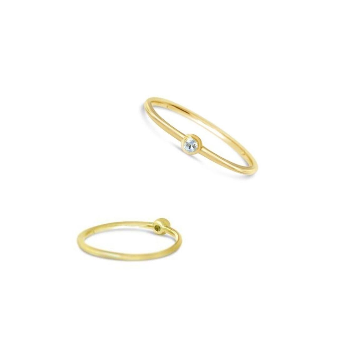 Artisan Minimal Thin Stackable Gold Ring, Aquamarine Ring, Slim 18 Karat Ring, Gold Ring For Sale