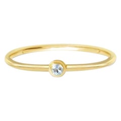 Minimal Thin Stackable Gold Ring, Aquamarine Ring, Slim Dainty Ring 14K Gold 