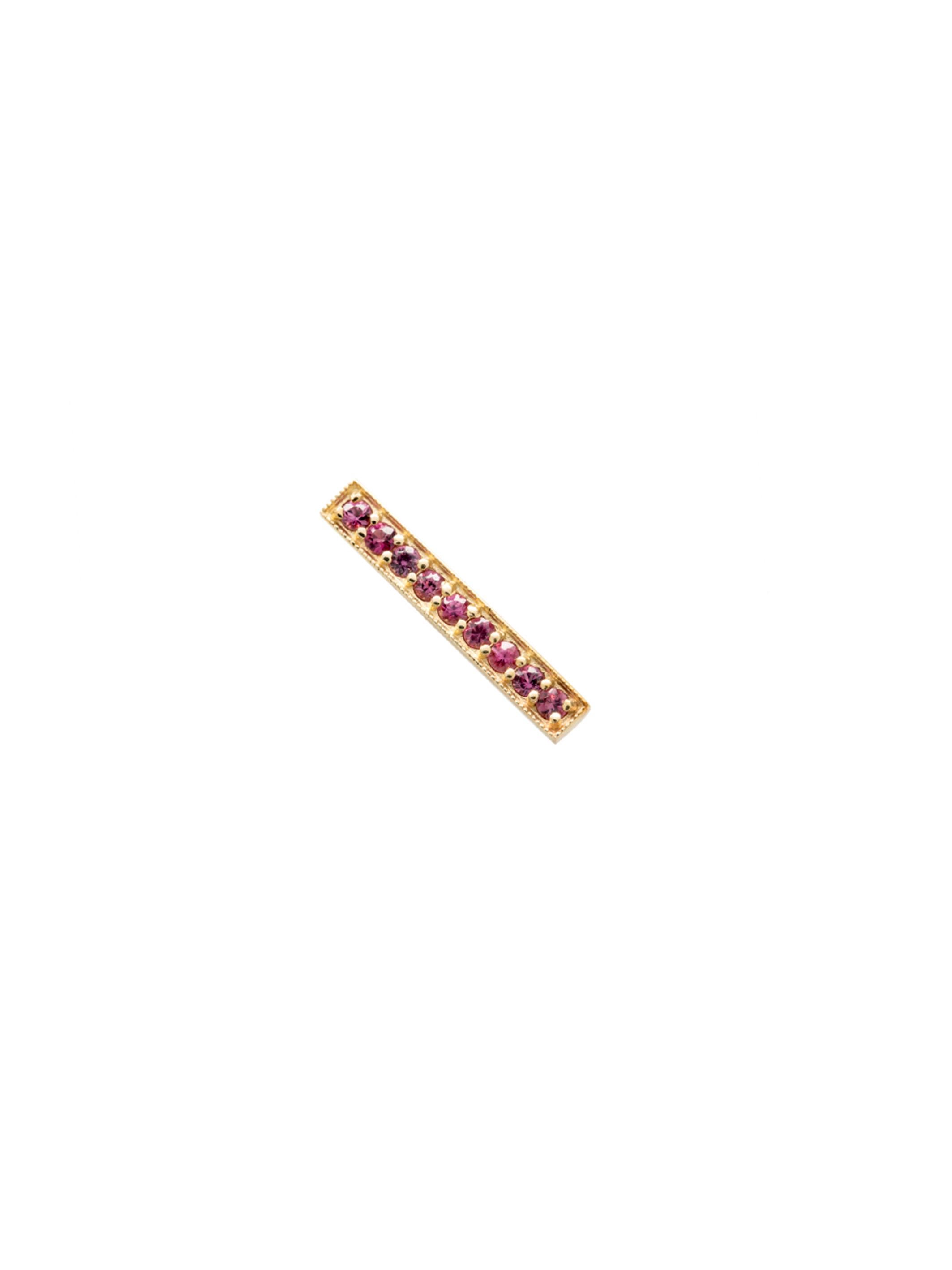 Minimal Threads Earring in 9 Karat Yellow Gold Pink Sapphire Pavé For Sale 1
