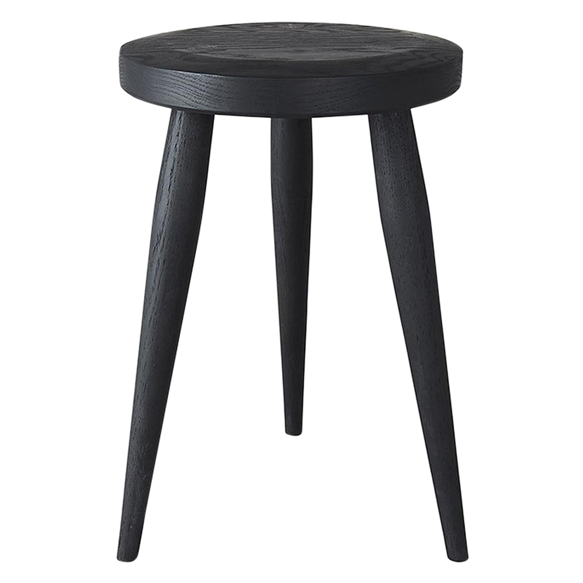 Minimal Black Three-Legged Stool in Solid Ash by Coolican & Company For Sale