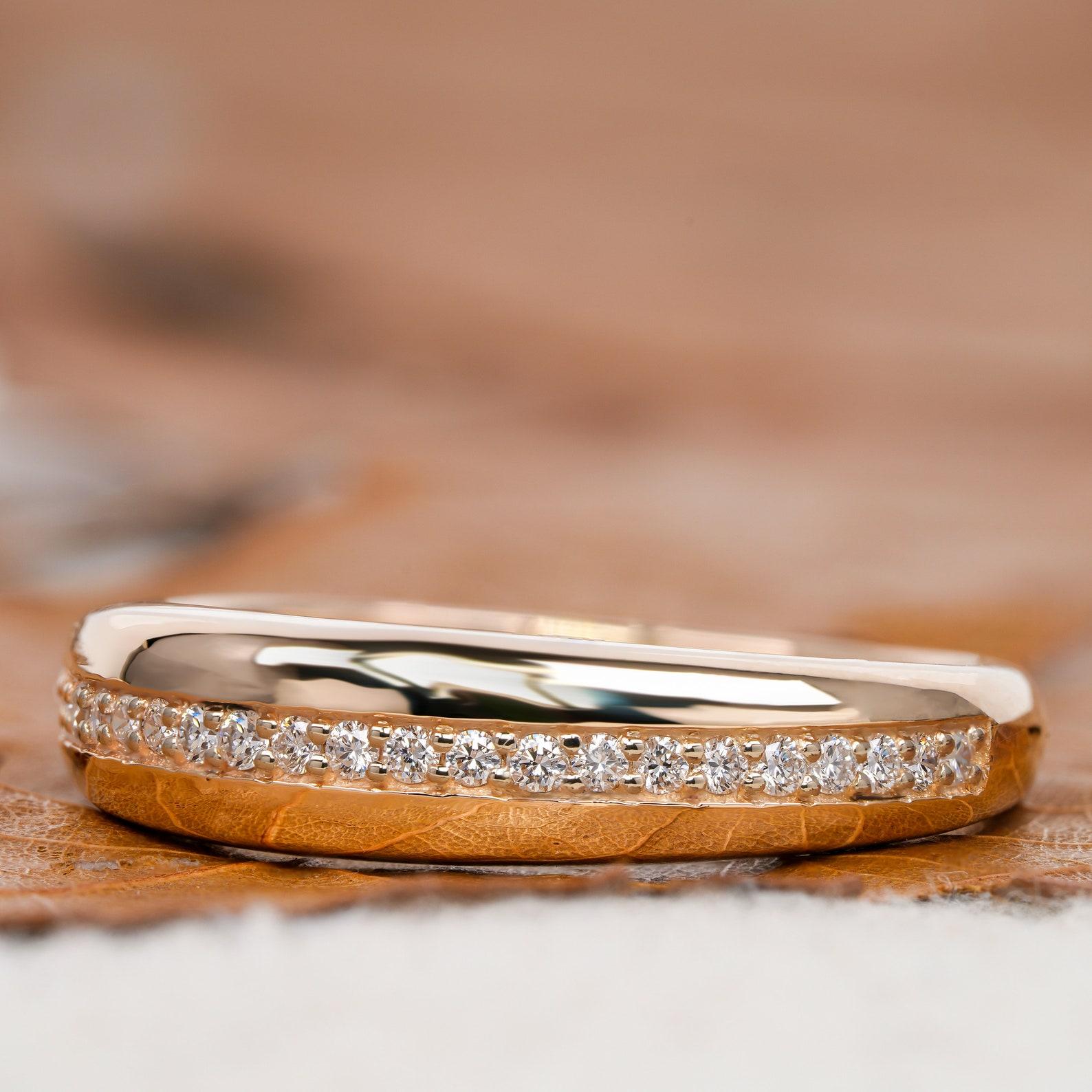 da uomo o donna Anello Minimal Tiny Bubble Anello in oro 14k Anello con cupola di diamanti Legacy Regalo unico. in vendita