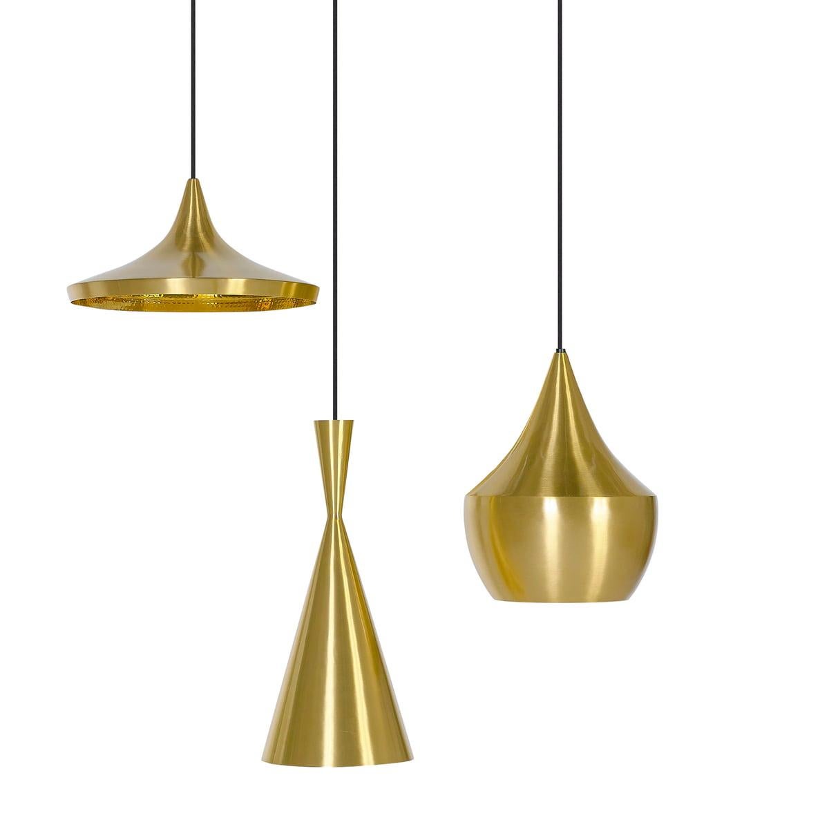 Minimal Tom Dixon Beat Fat brass pendant gold hammered light fixture, contemporary. Gorgeous piece. Retails for 575 USD. 

The Tom Dixon Beat Fat pendant is part of a series of lights inspired by the handmade brass cooking pots and water vessels