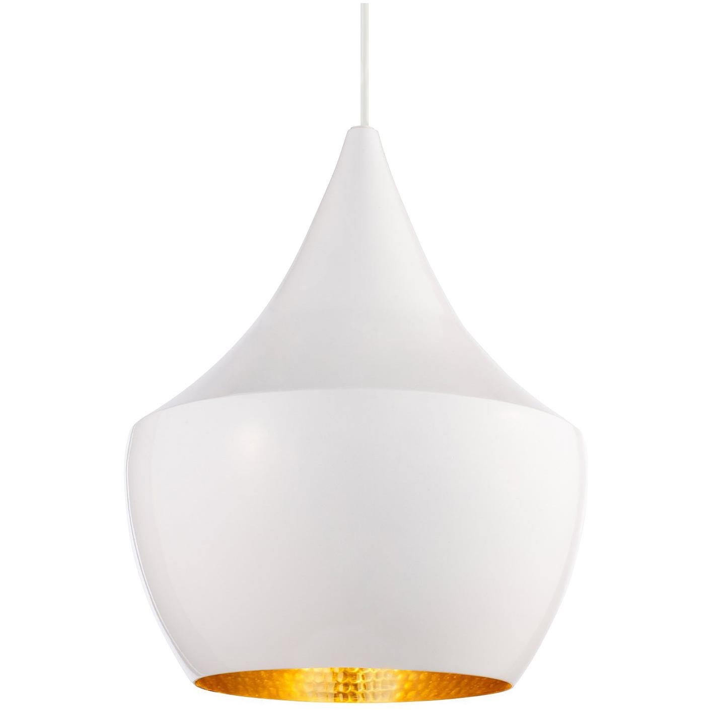 Minimal Tom Dixon Beat Fat Brass Pendant White Pendant Light Fixture, Spun Brass