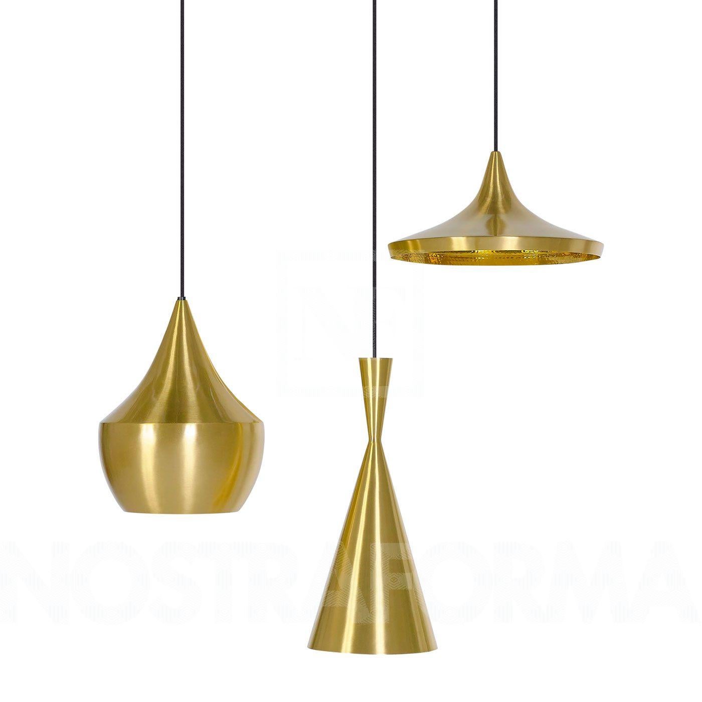 Minimal Tom Dixon Beat Tall Brass Pendant Gold Hammered Pendant Light Fixture In Fair Condition In Brooklyn, NY