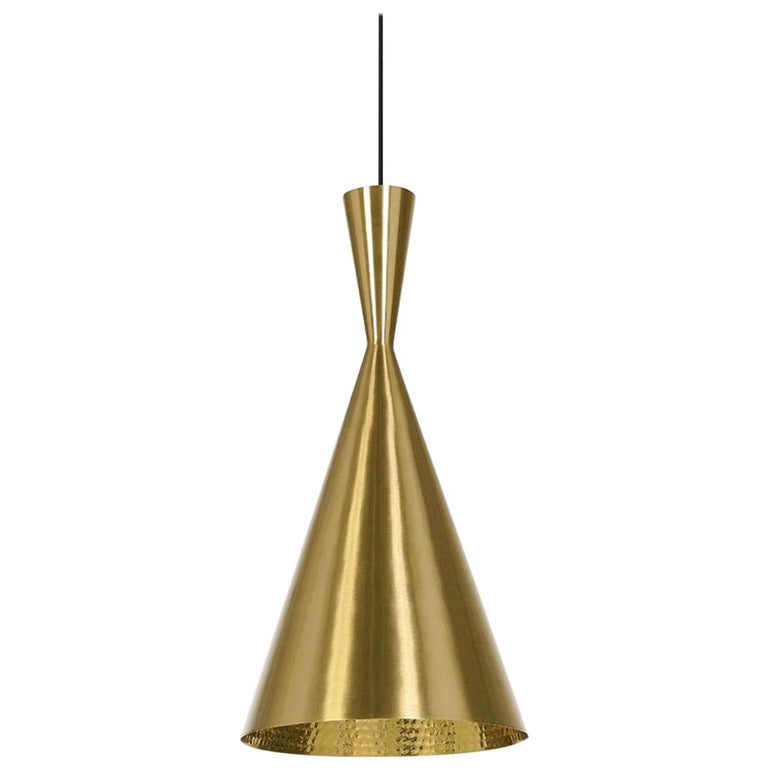 Minimal Tom Dixon Beat Tall Brass Pendant Gold Hammered Pendant Light