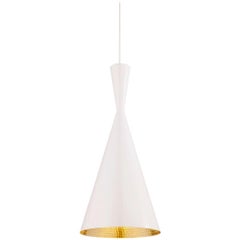 Minimal Tom Dixon Beat Tall White Pendant Brass Light Fixture, Contemporary