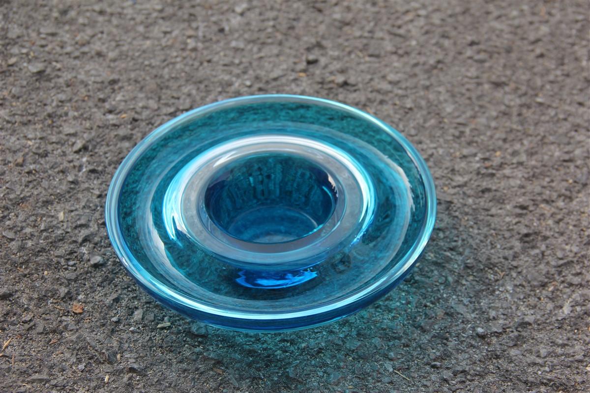 Minimal Venini Round Blu Bowl Glass Murano 1984 Signed Italian Design For Sale 5