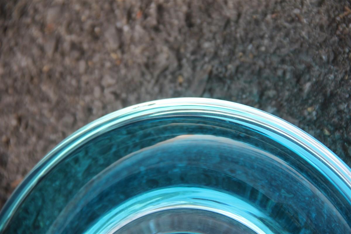 Minimal Venini Round Blu Bowl Glass Murano 1984 Signed Italian Design In Good Condition For Sale In Palermo, Sicily