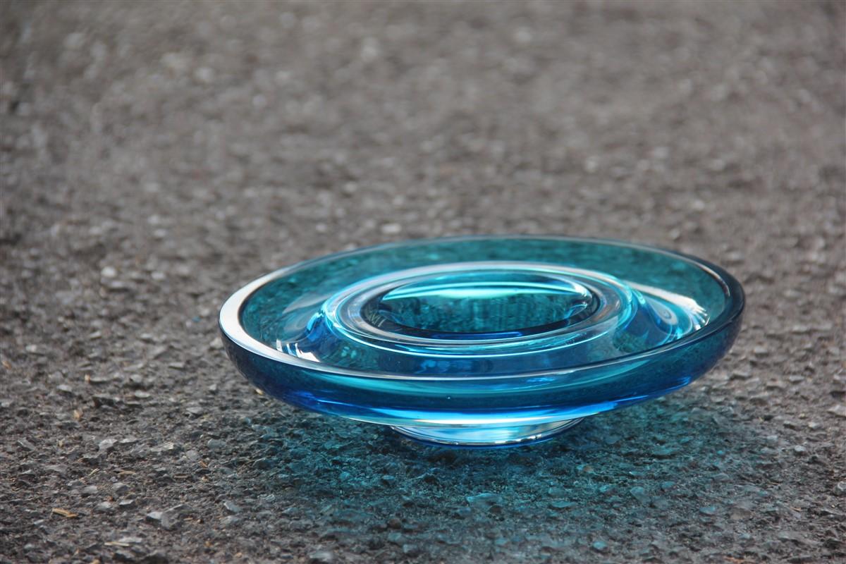 Verre de Murano Minimal Venini Round Blu Bowl Glass Murano 1984 Signed Italian Design en vente