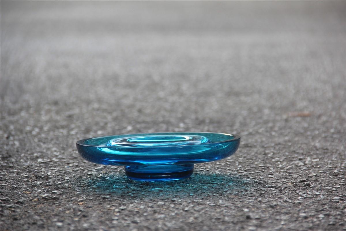 Minimal Venini Round Blu Bowl Glass Murano 1984 Signed Italian Design en vente 2