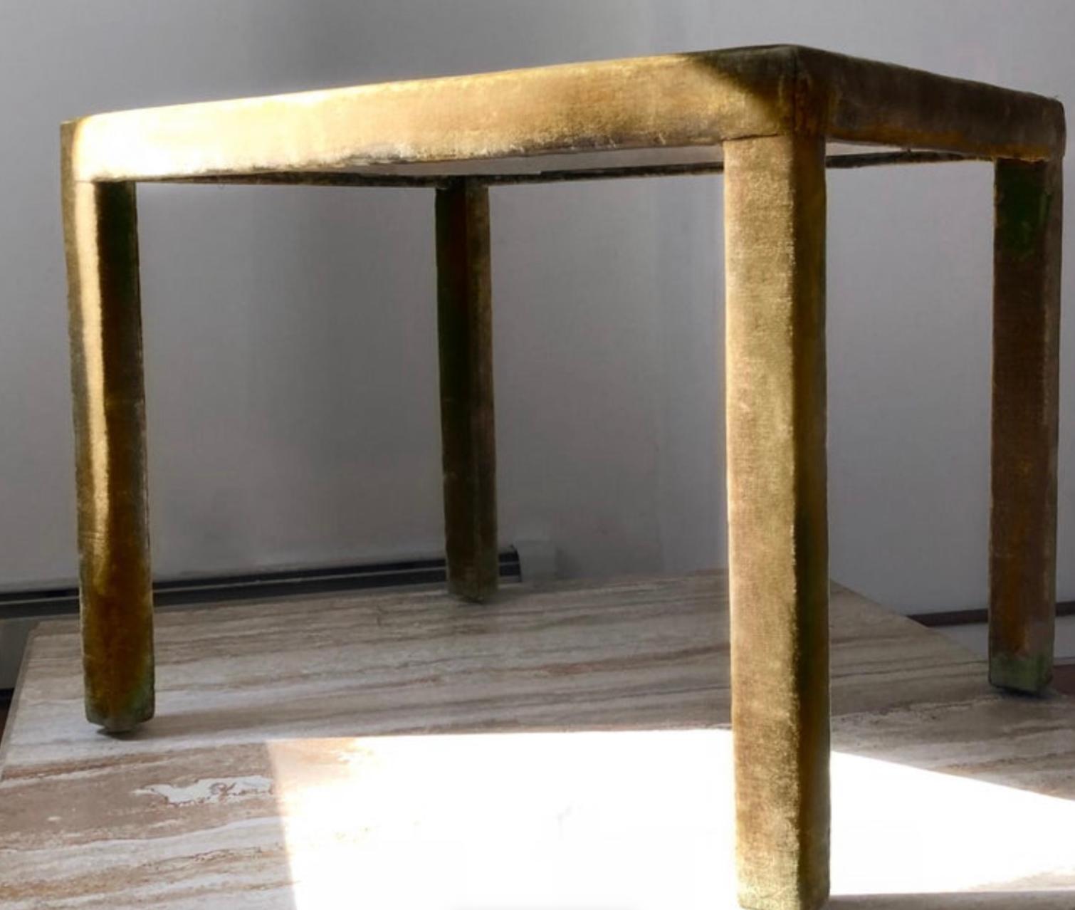Minimalist Minimal Vintage Green Silk Velvet Upholstered Occasional Table