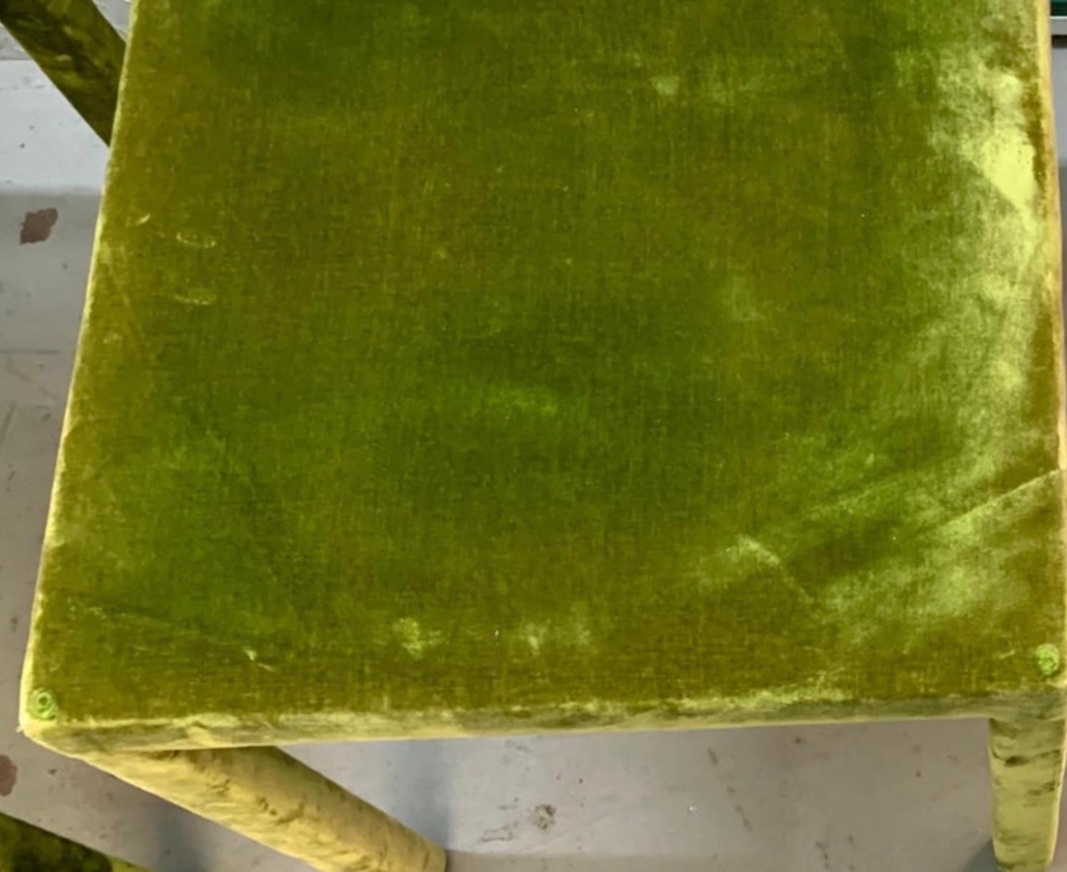 Minimal Vintage Green Silk Velvet Upholstered Occasional Table For Sale 1