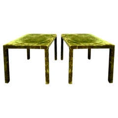 Minimal Vintage Green Silk Velvet Upholstered Occasional Table