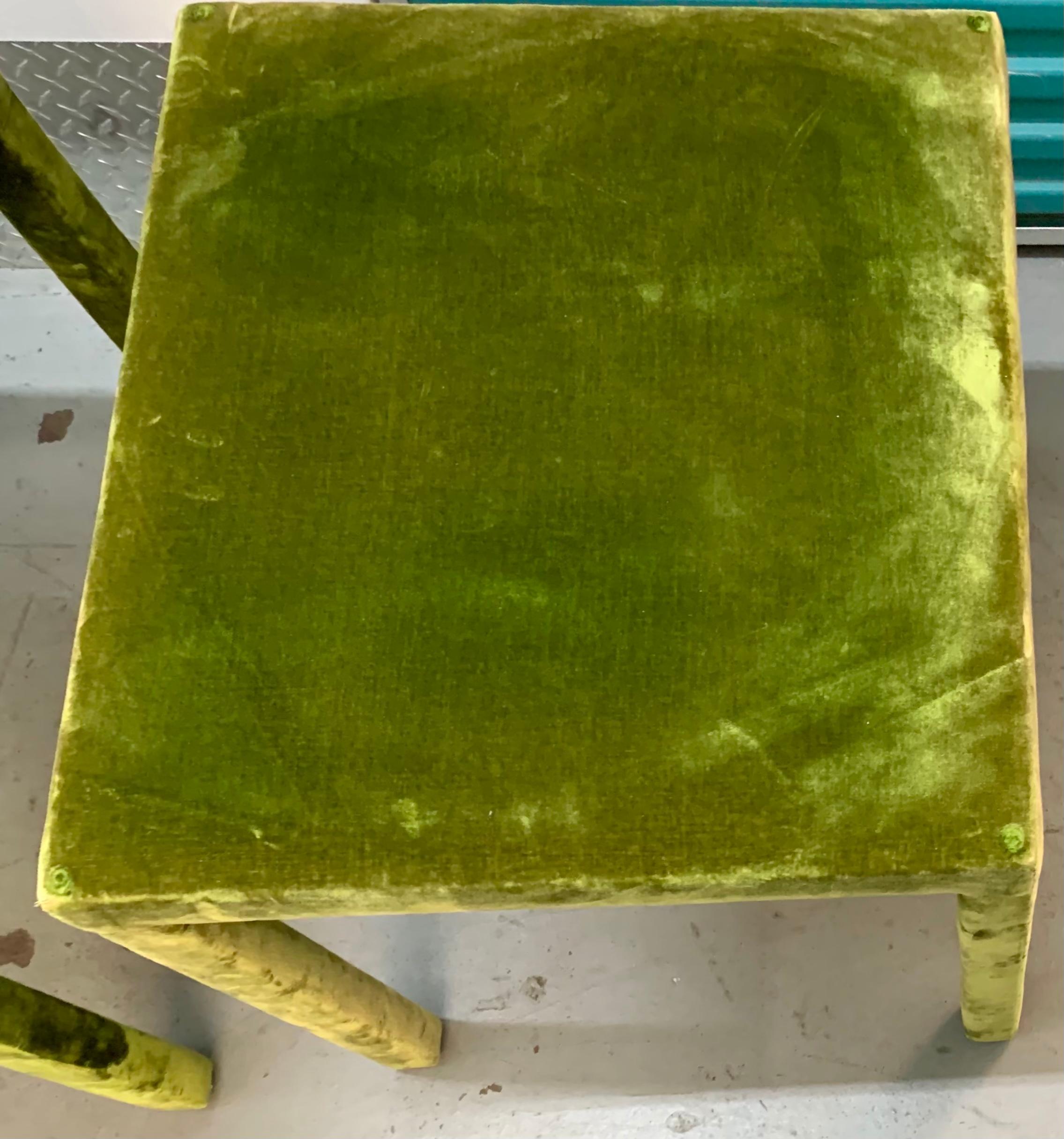 Minimal Vintage Green Velvet Upholstered Occasional Table, Silk For Sale 3