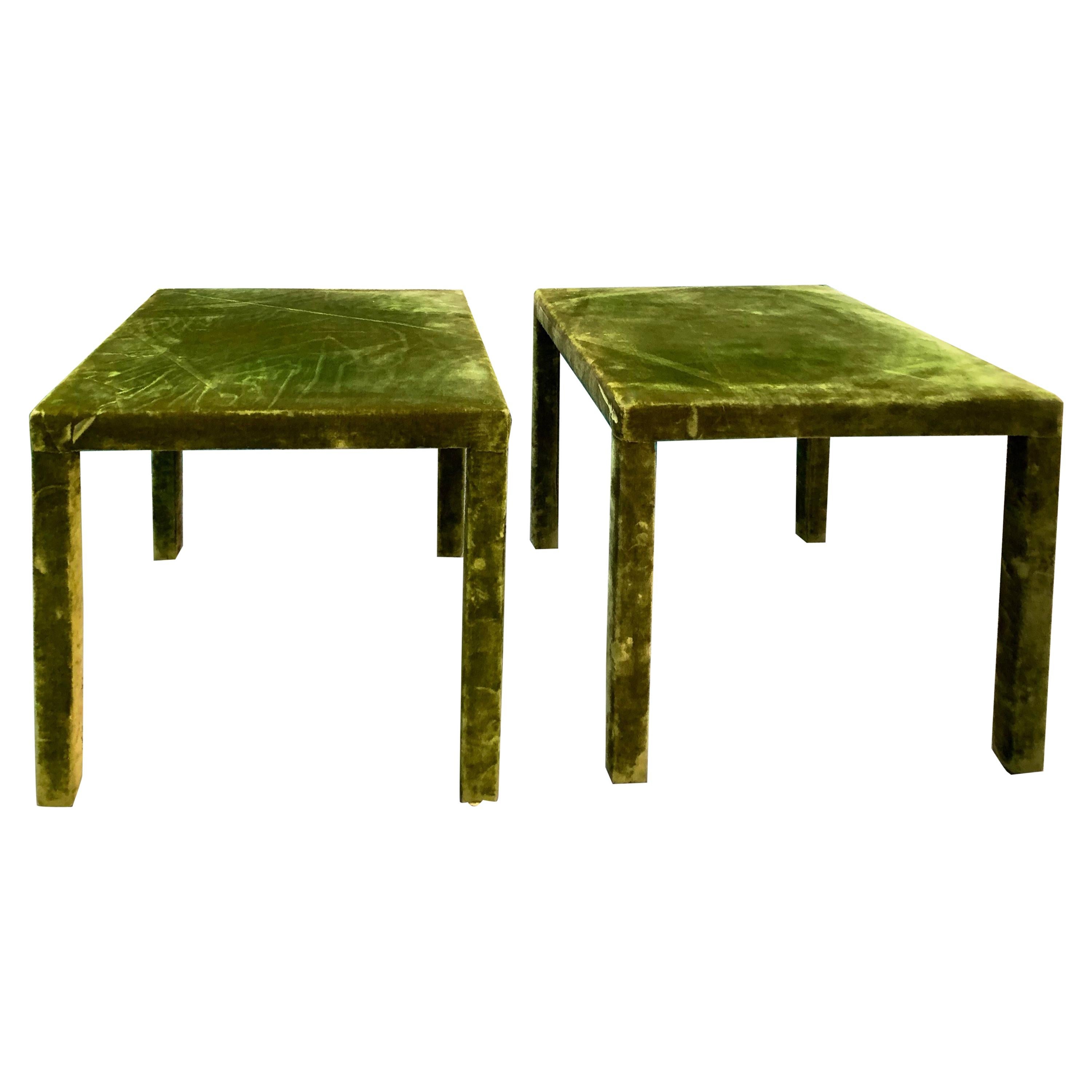 Minimal Vintage Green Velvet Upholstered Occasional Table, Silk