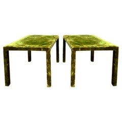 umber silk velvet Upholstered Occasional Table Set, mid 20th century.