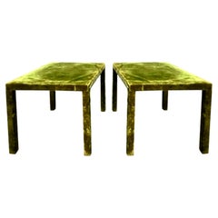 Minimal Used Green Velvet Upholstered Occasional Table Set, Silk