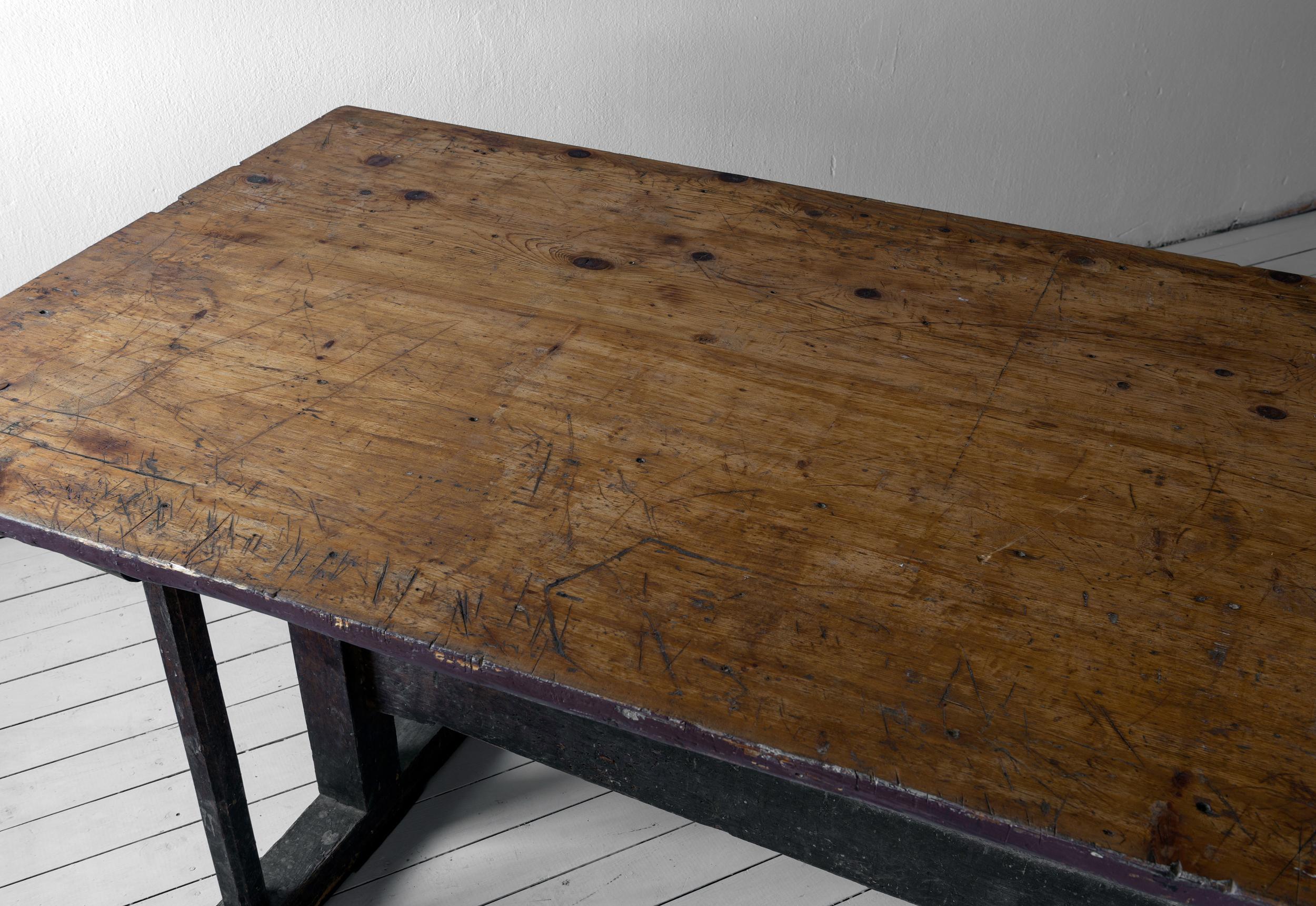 19th Century Minimal Wabi Sabi Dining Table or Desk with Remains of Original Paint