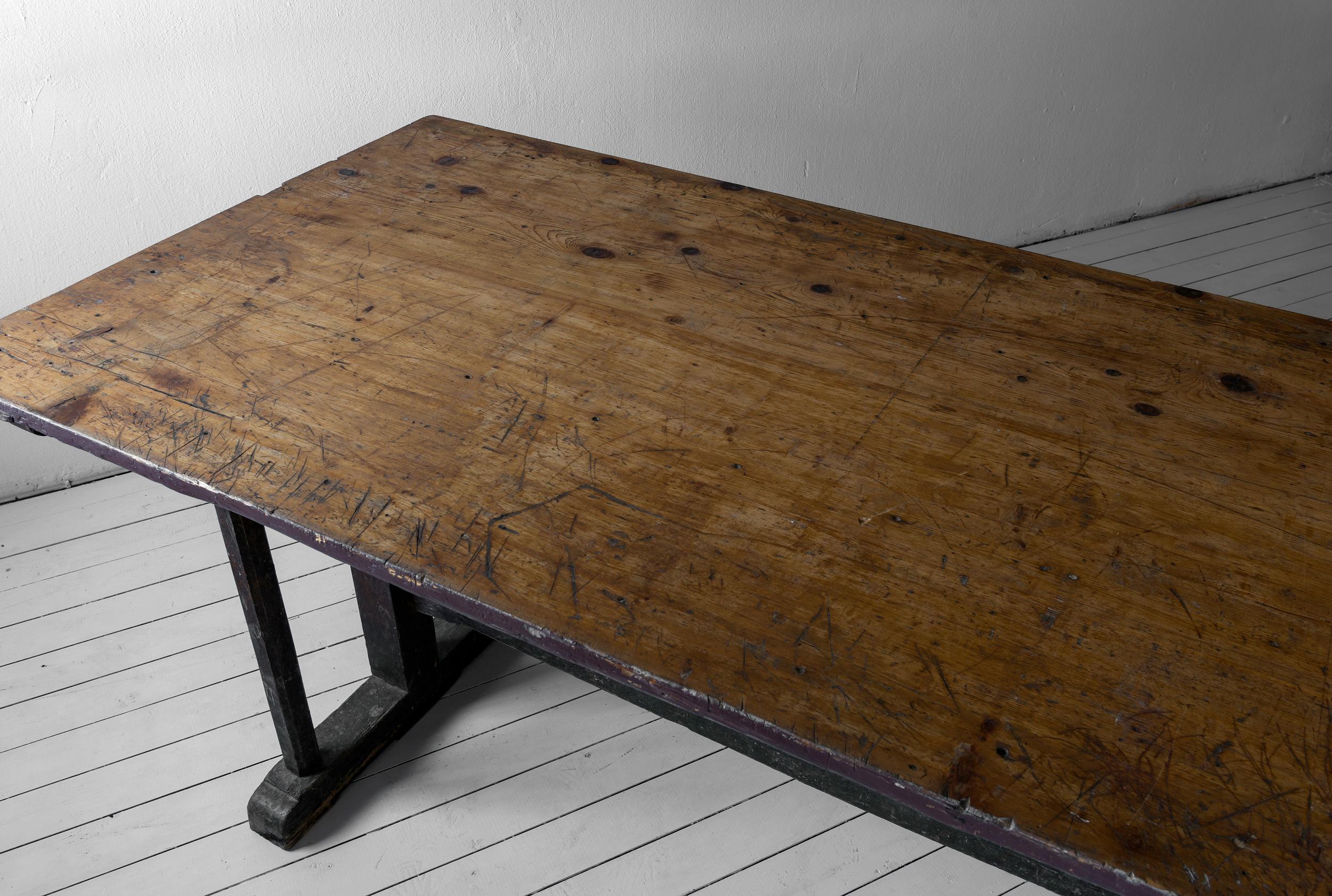 Pine Minimal Wabi Sabi Dining Table or Desk with Remains of Original Paint