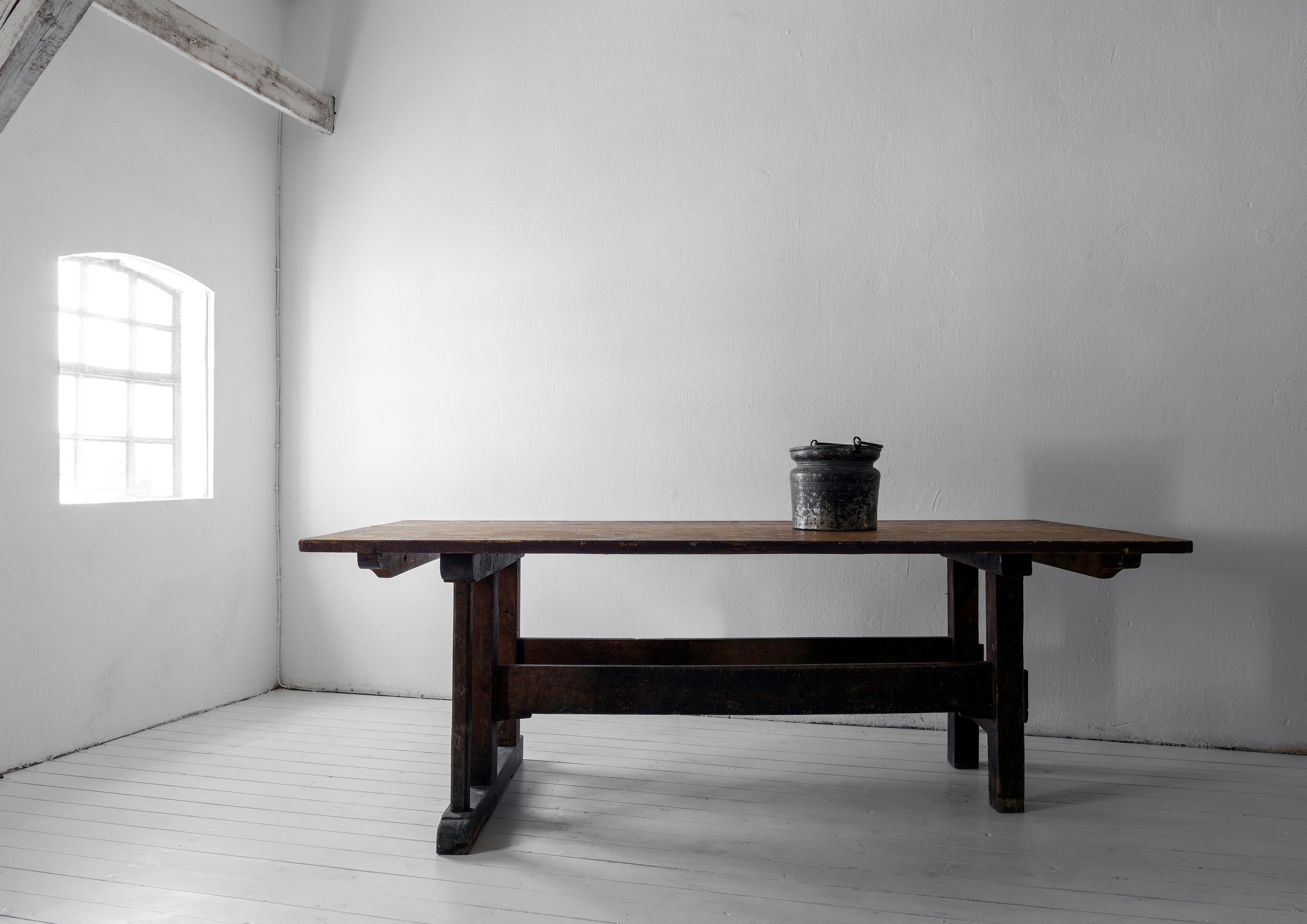 Industrial Minimal Wabi Sabi Dining Table or Desk with Remains of Original Paint