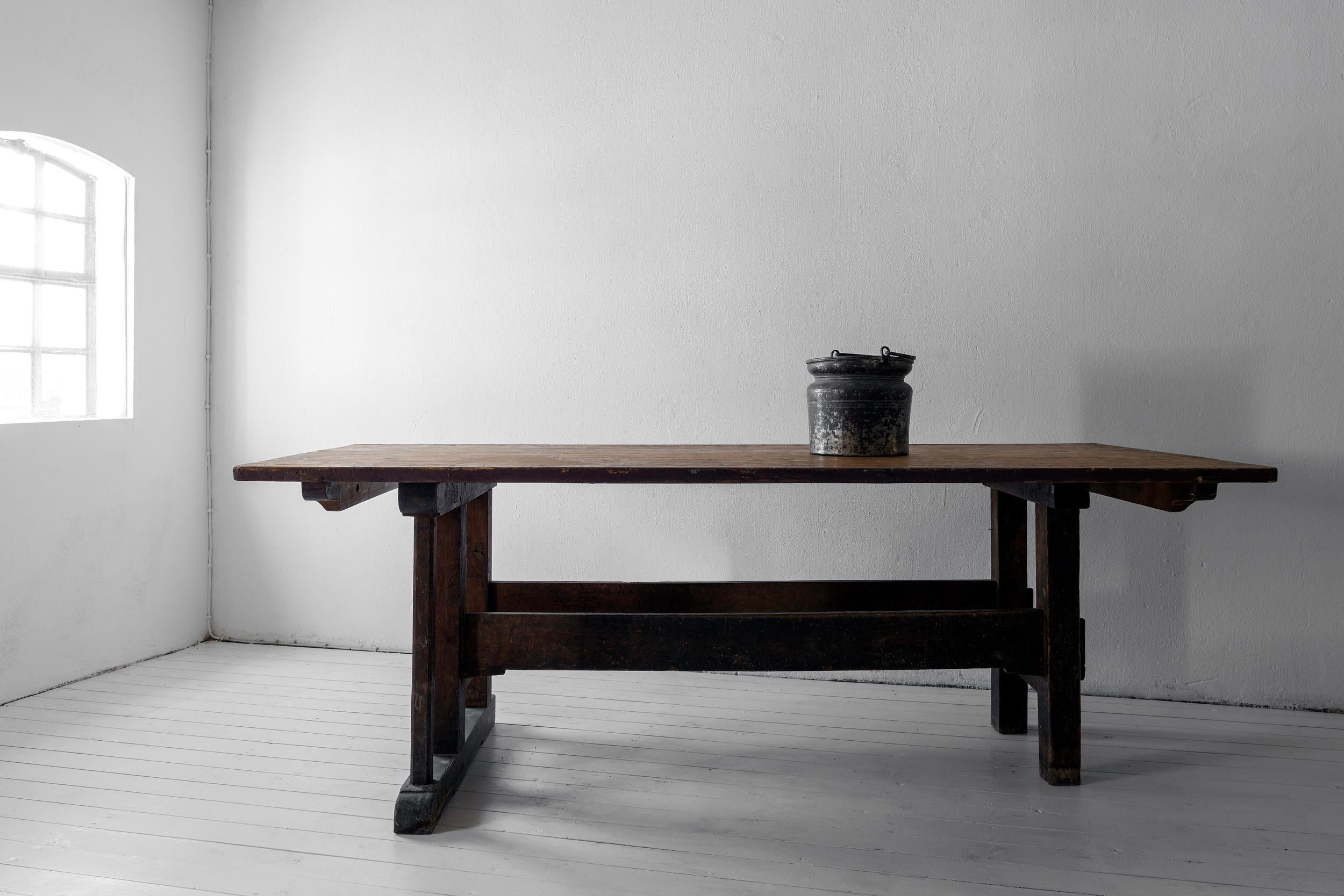 English Minimal Wabi Sabi Dining Table or Desk with Remains of Original Paint