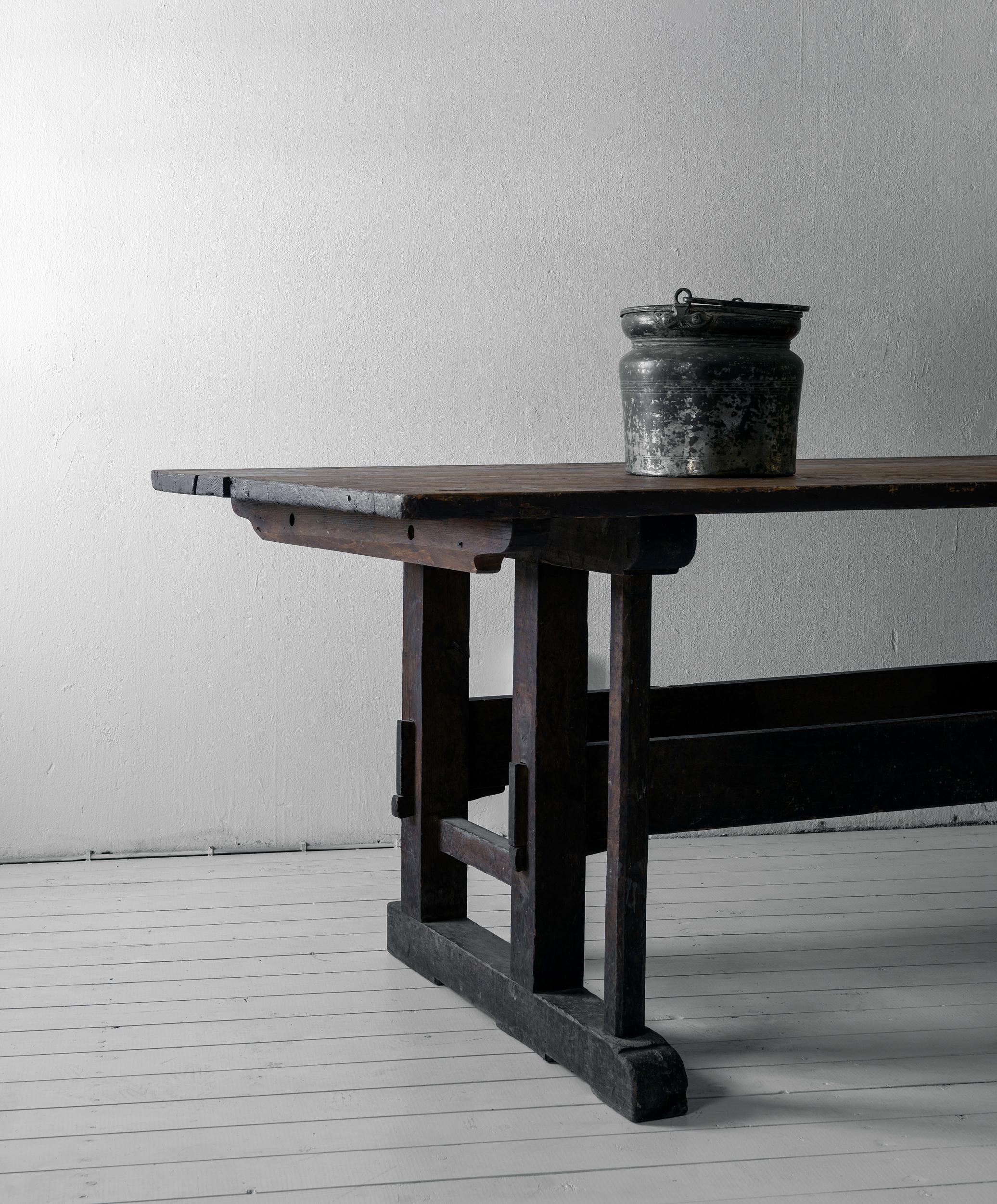 Painted Minimal Wabi Sabi Dining Table or Desk with Remains of Original Paint