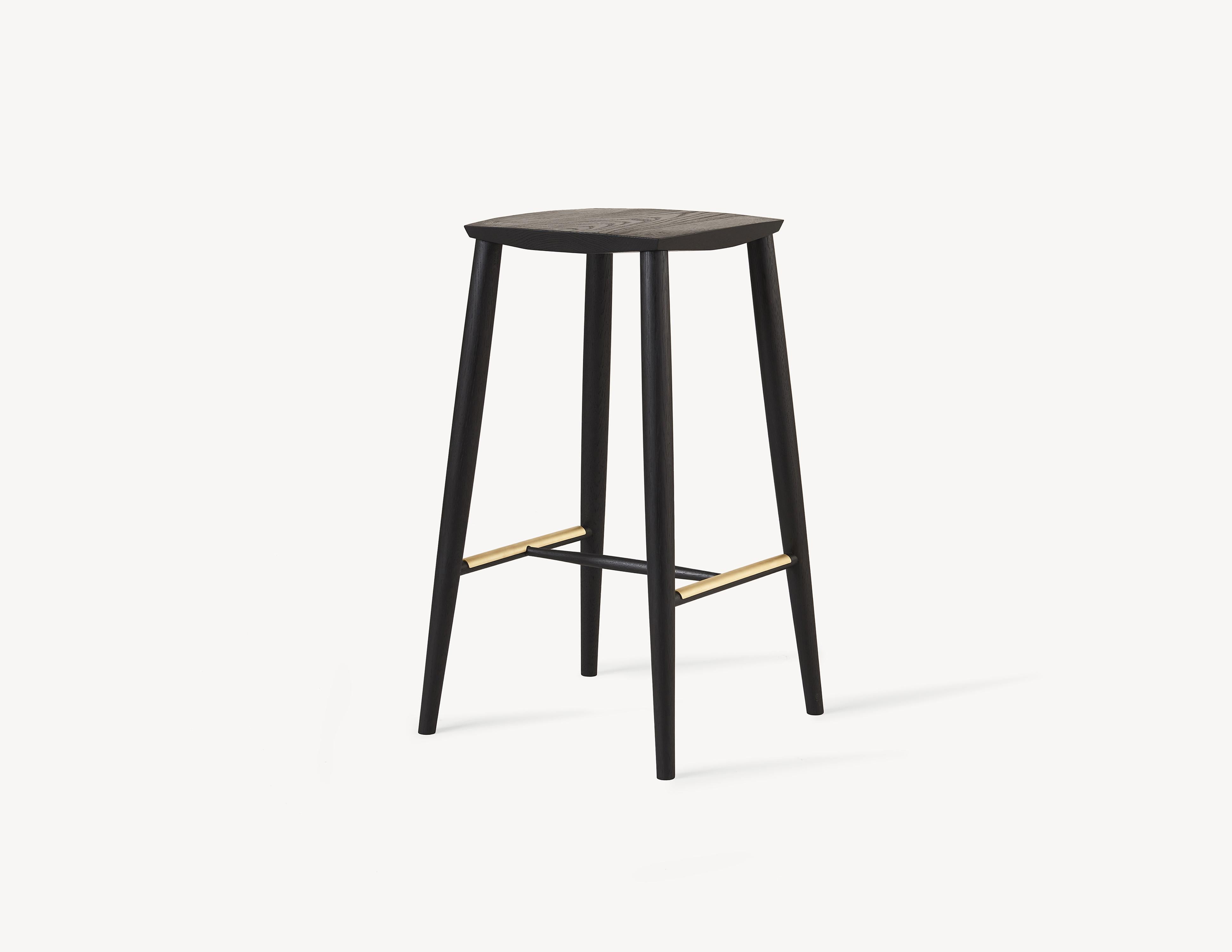 Contemporary Minimal Bar Stool in Solid White Oak with Brass Foot Rests by Coolican & Company For Sale