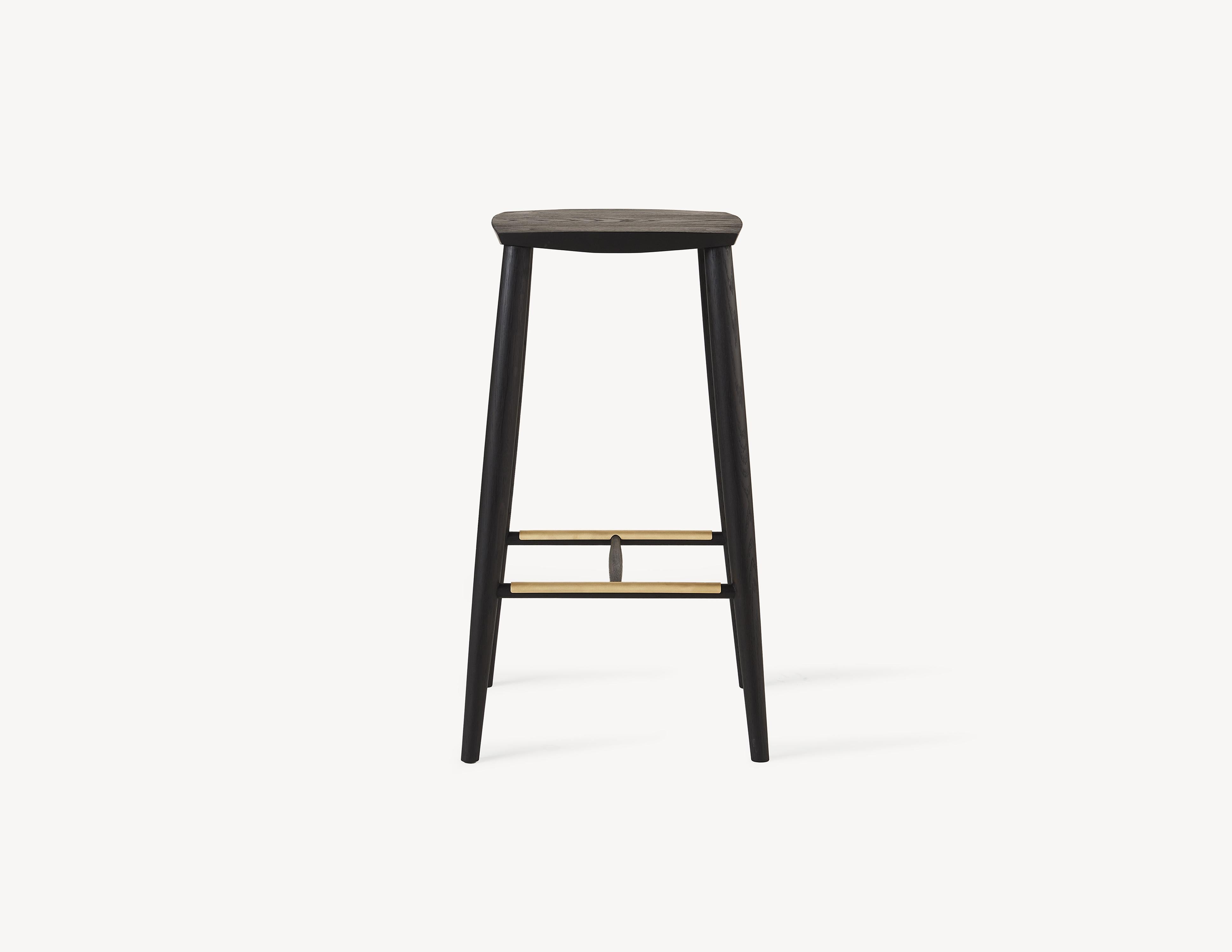 Minimal Bar Stool in Solid White Oak with Brass Foot Rests by Coolican & Company For Sale 1