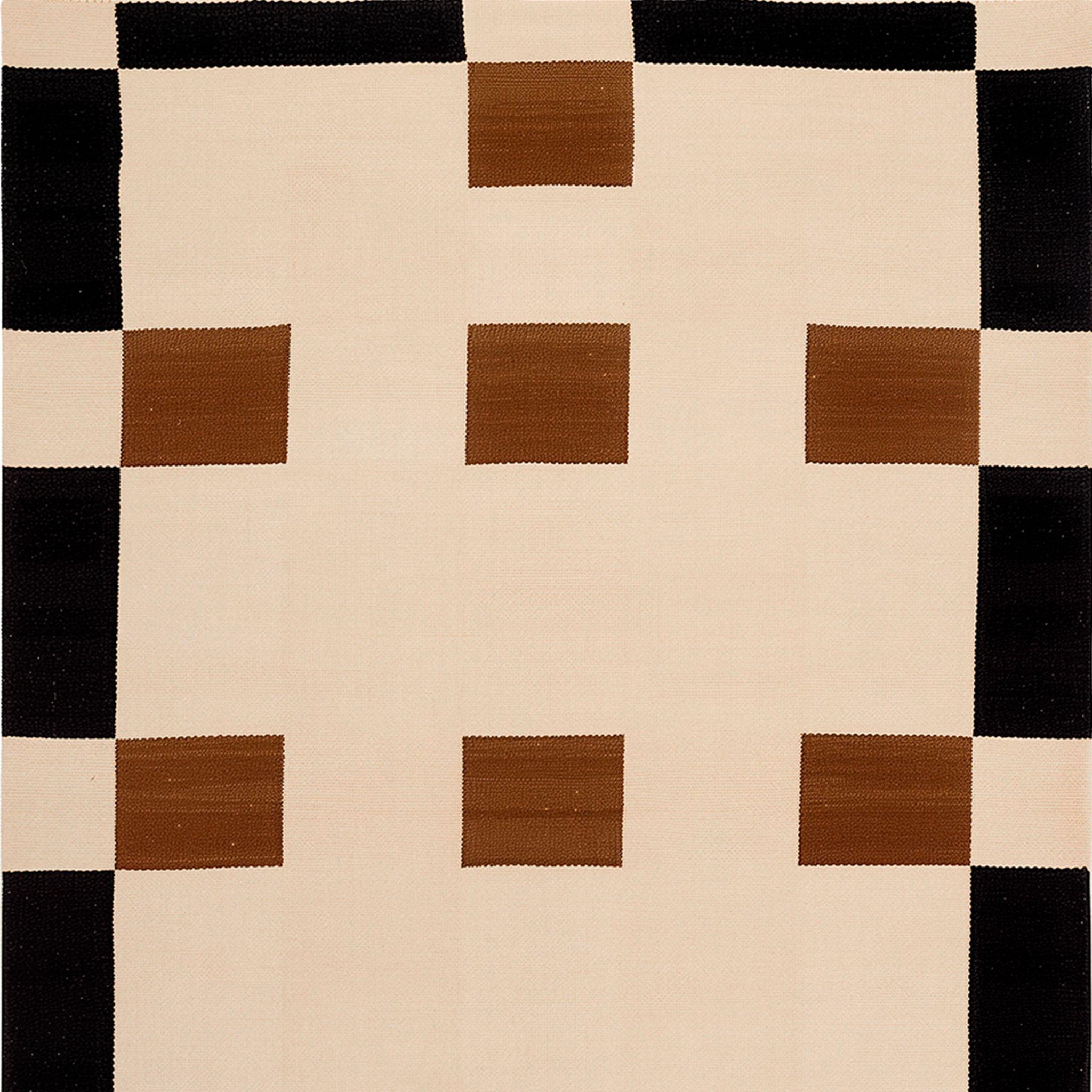 Minimalist Minimal White Rug Square Geometric Pattern Beige, Yellow Orange & Black For Sale