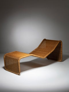 Chaise Longue minimalista de mimbre de Tito Agnoli para Bonacina, Italia, años 60